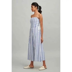 Club Monaco Allentin Strapless Striped Wide Leg Linen Jumpsuit
